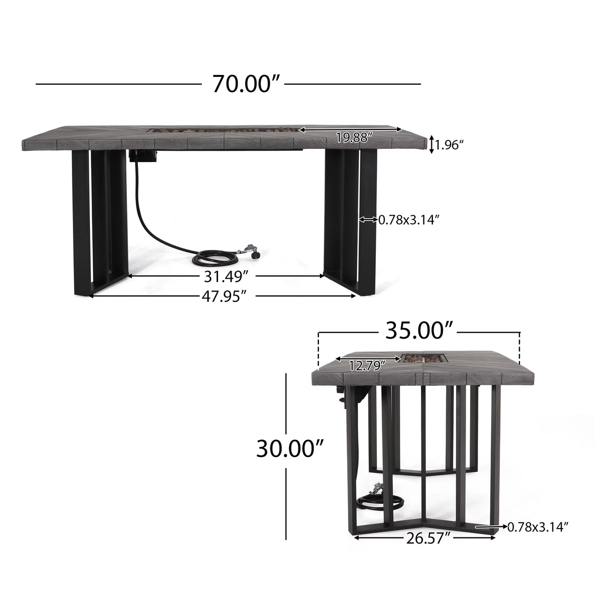 Lightweight Concrete Outdoor Fire Pit Dining Table 40,000 BTU V833