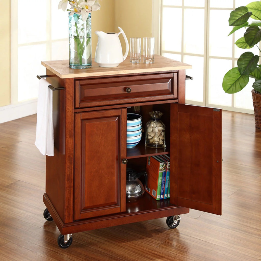 Natural Wood Top Portable Kitchen Cart J78513