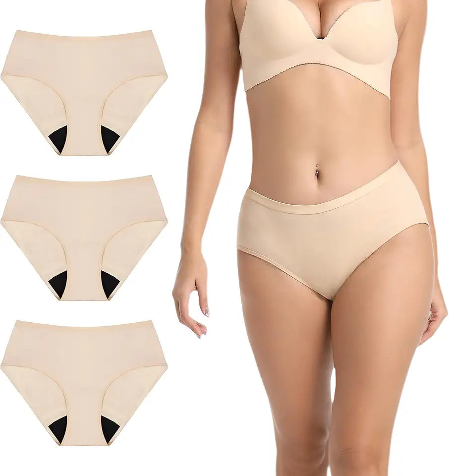 Washable Incontinence Underwear Women Leak Proof Panties 3Pack Beige XL O548