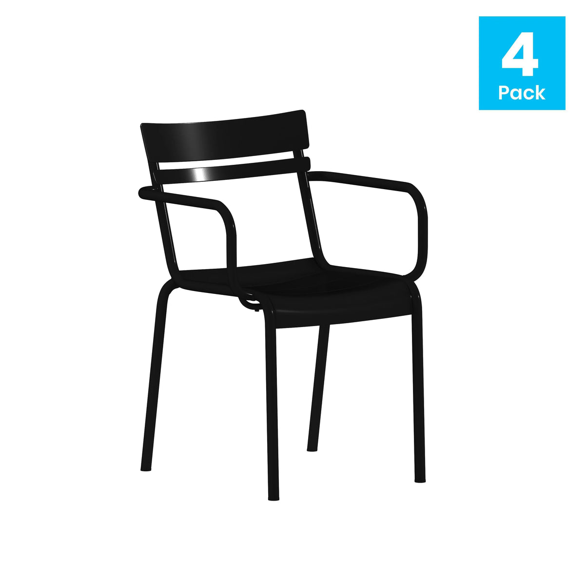 Black Steel Stackable Chair with Arms, Set of 4 U21718