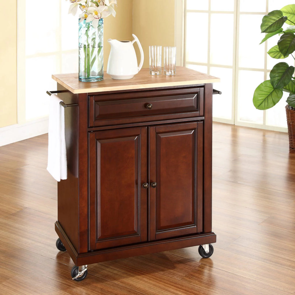 Natural Wood Top Portable Kitchen Cart J78513