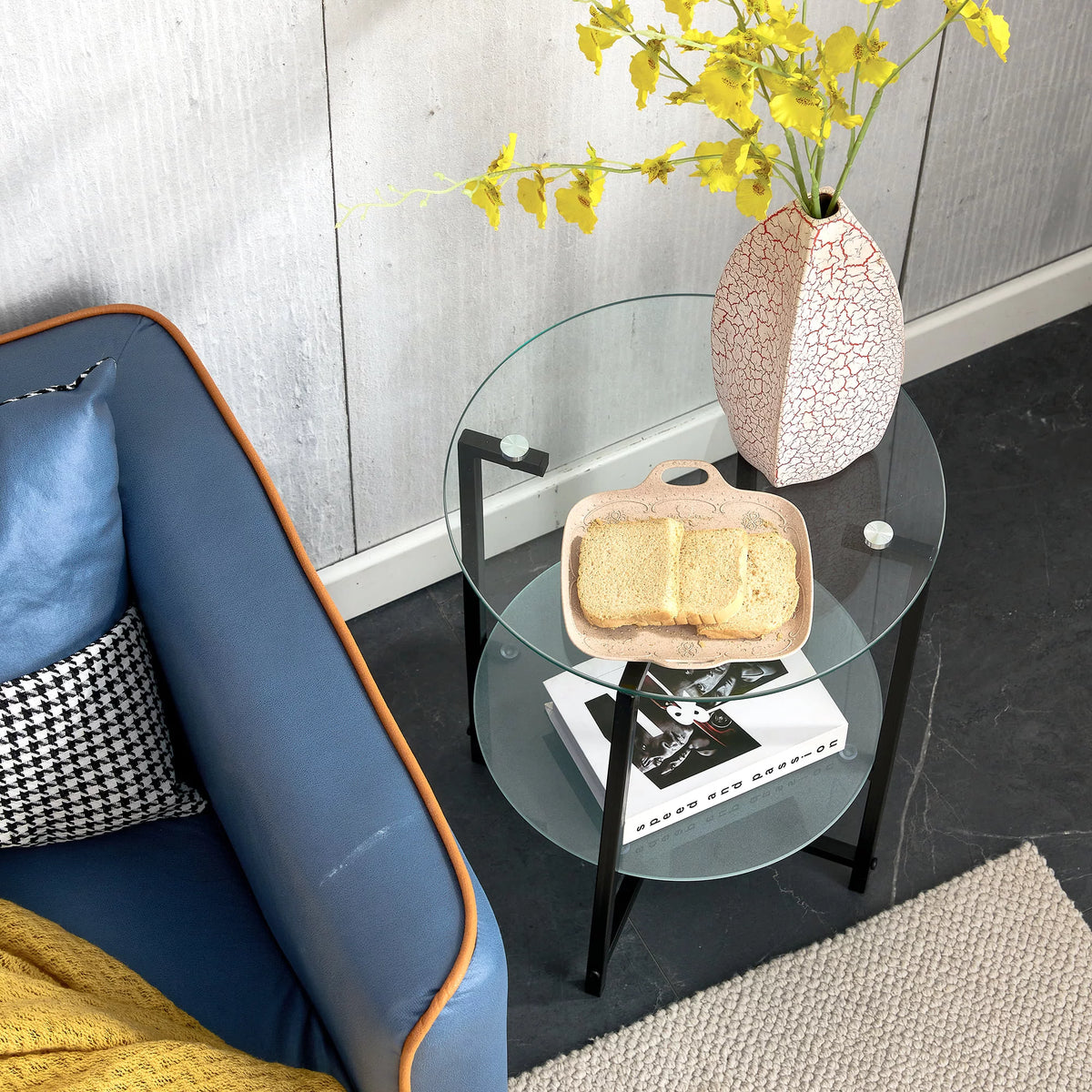 2-Layer Tempered Glass Round End Table C366358