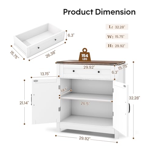 30" White Coffee Bar Station with Drawer and Adjustable Shelf V563018