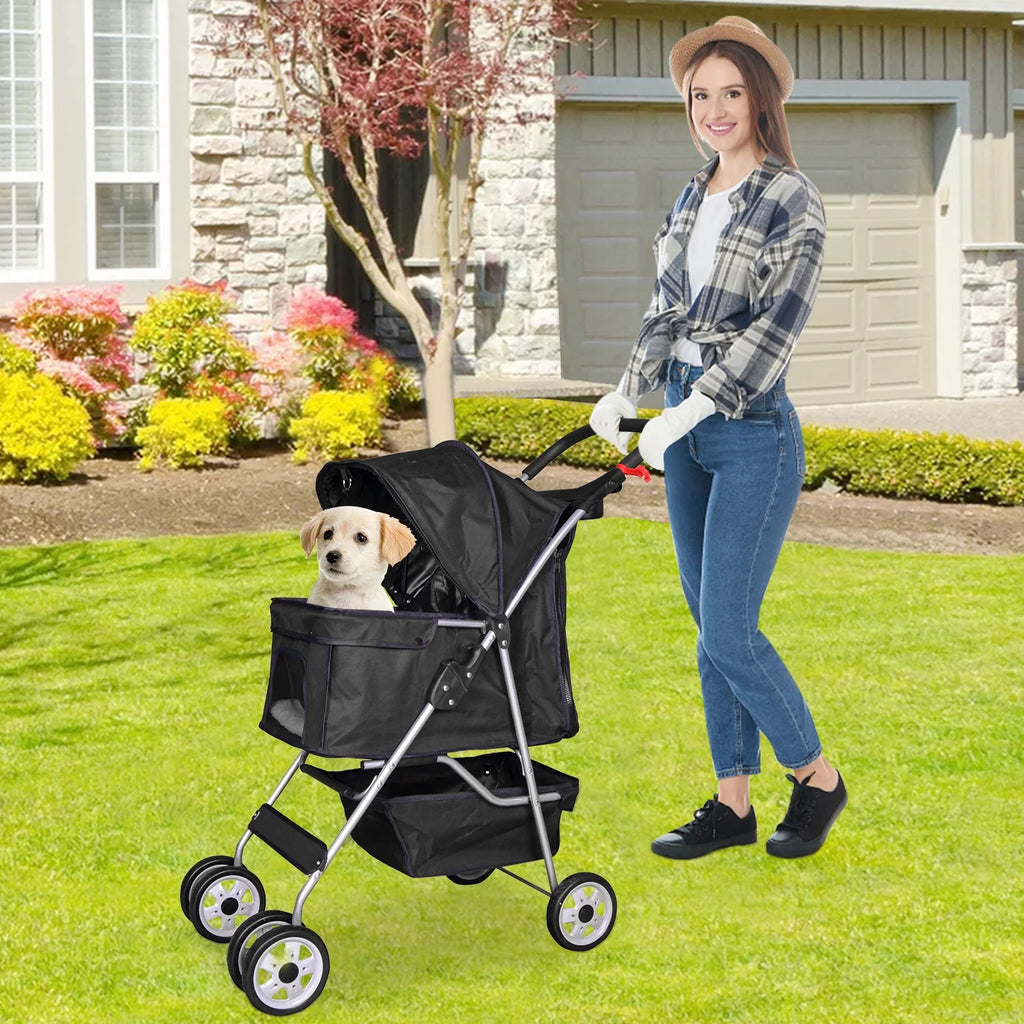 4 Wheels Foldable Pet Stroller with Storage Basket N2288