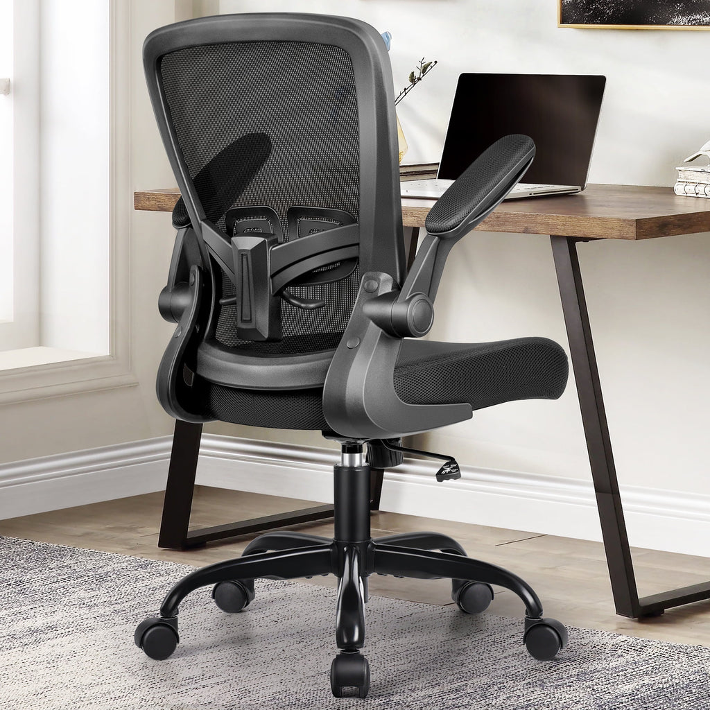 Black Ergonomic Office Chair with Lumbar Support and Flip up Arms Y1567
