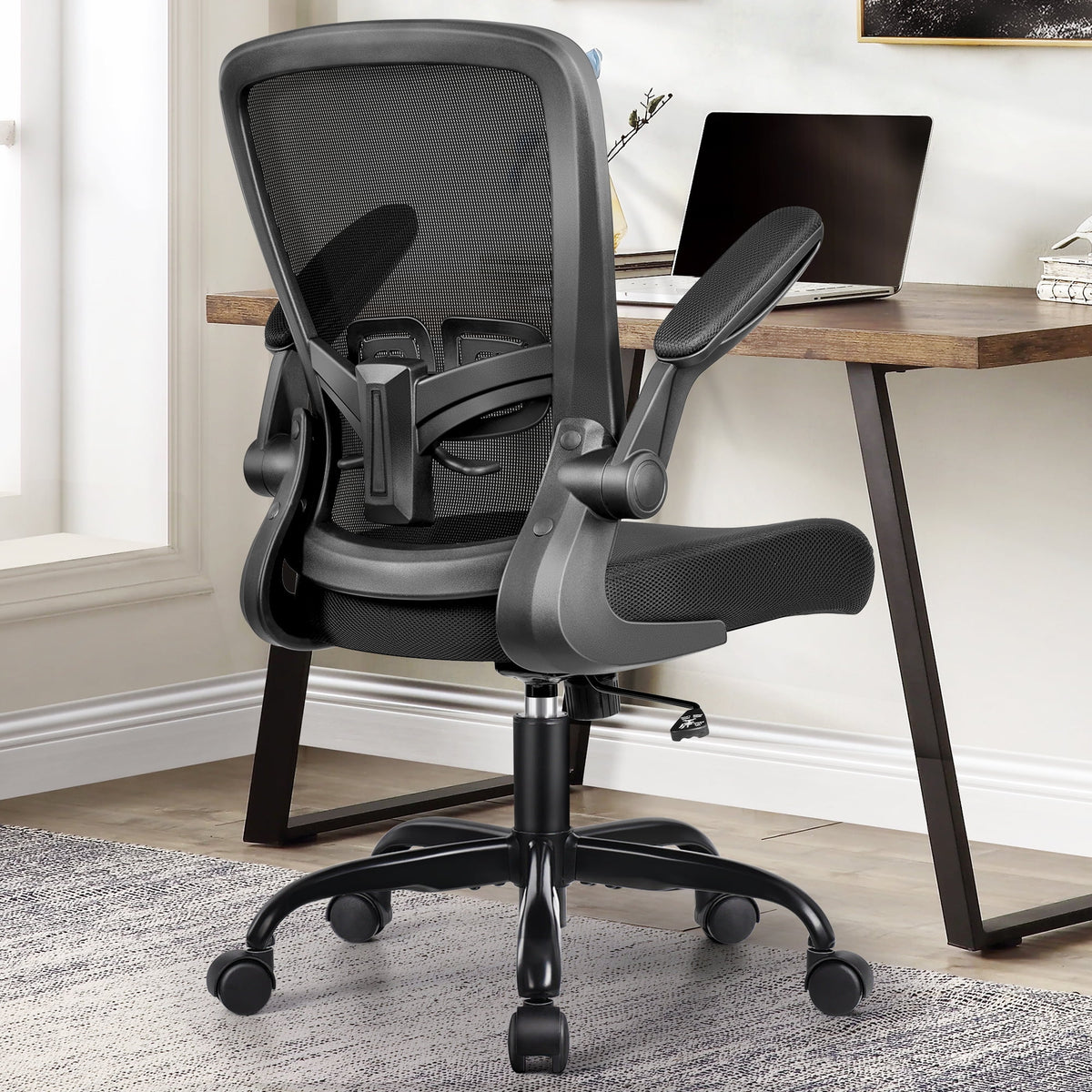 Black Ergonomic Office Chair with Lumbar Support and Flip up Arms Y1567