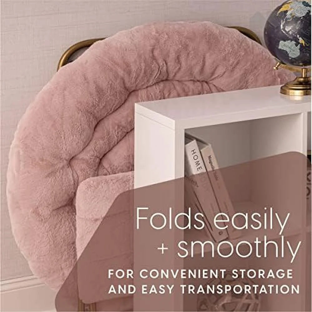 Pink Faux Fur Saucer Chair with Ottoman Y555
