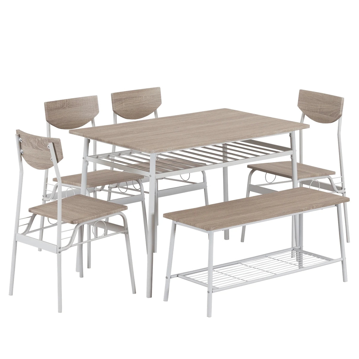 6-Piece Dining Room Set with 4 Chairs and 1 Bench F749