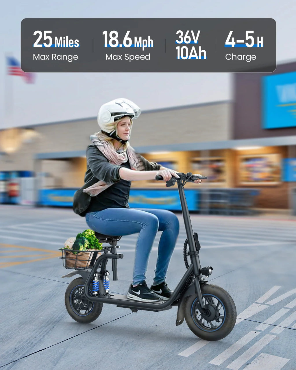 450W Electric Scooter with Seat and Basket J6645