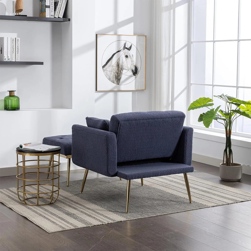 Blue Tufted Chaise Lounge Chair with Ottoman L47072