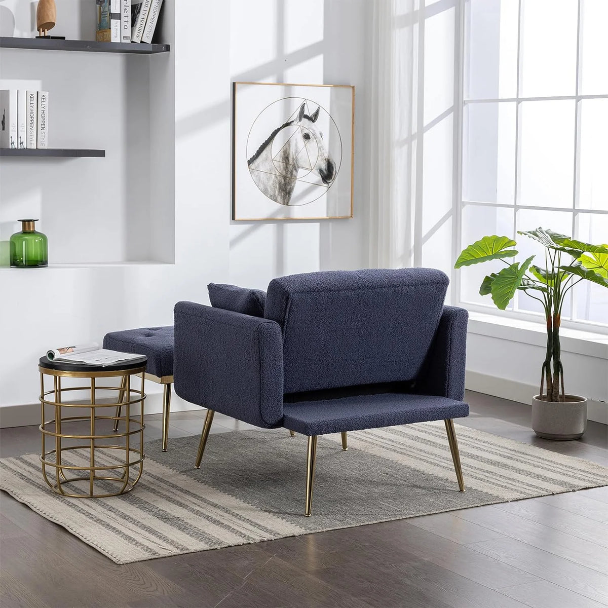 Blue Tufted Chaise Lounge Chair with Ottoman L47072