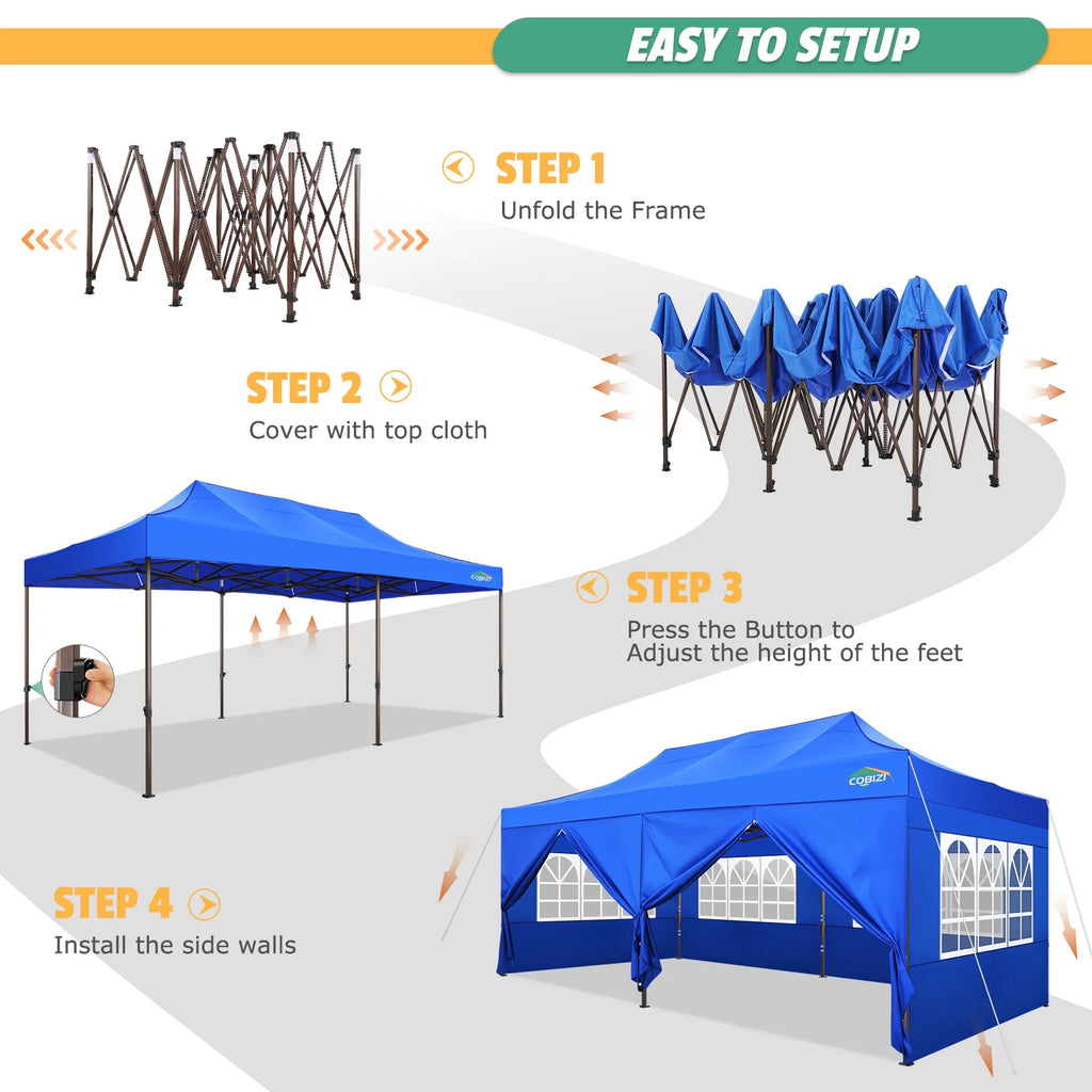 10x20 Pop up Canopy Tent with 6 Removable Sidewalls Blue T60410