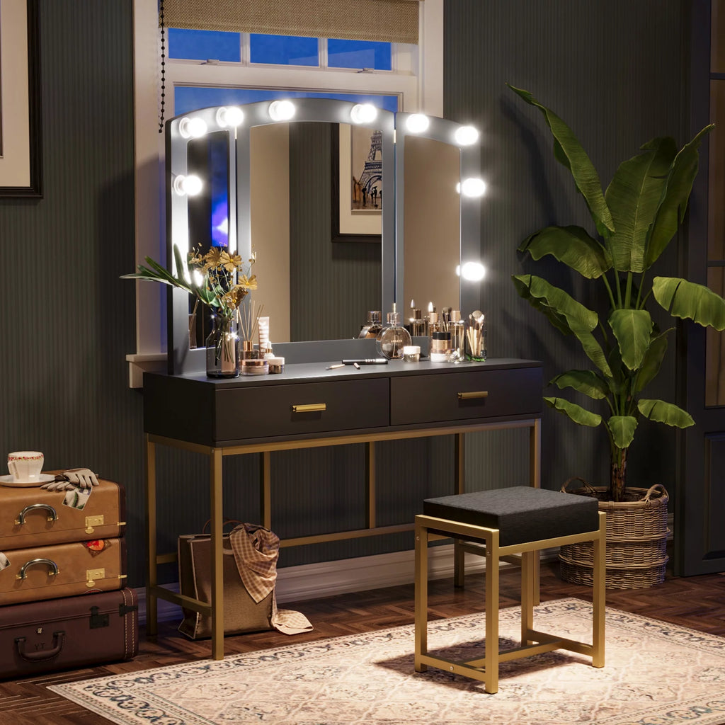 Vanity Table with Lighted Mirror Black M1900