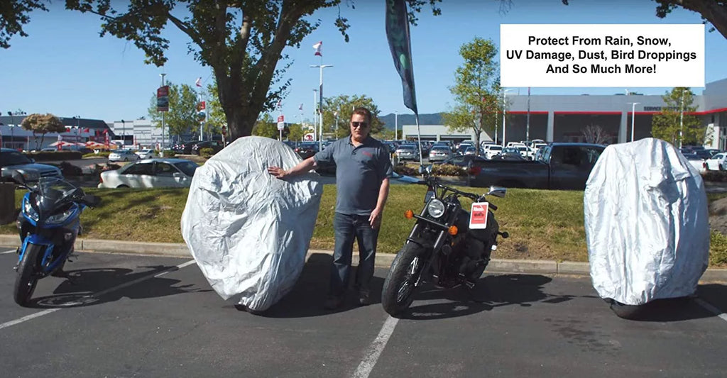 Weatherproof Motorcycle Cover with Securing Straps and Storage Bag O189515