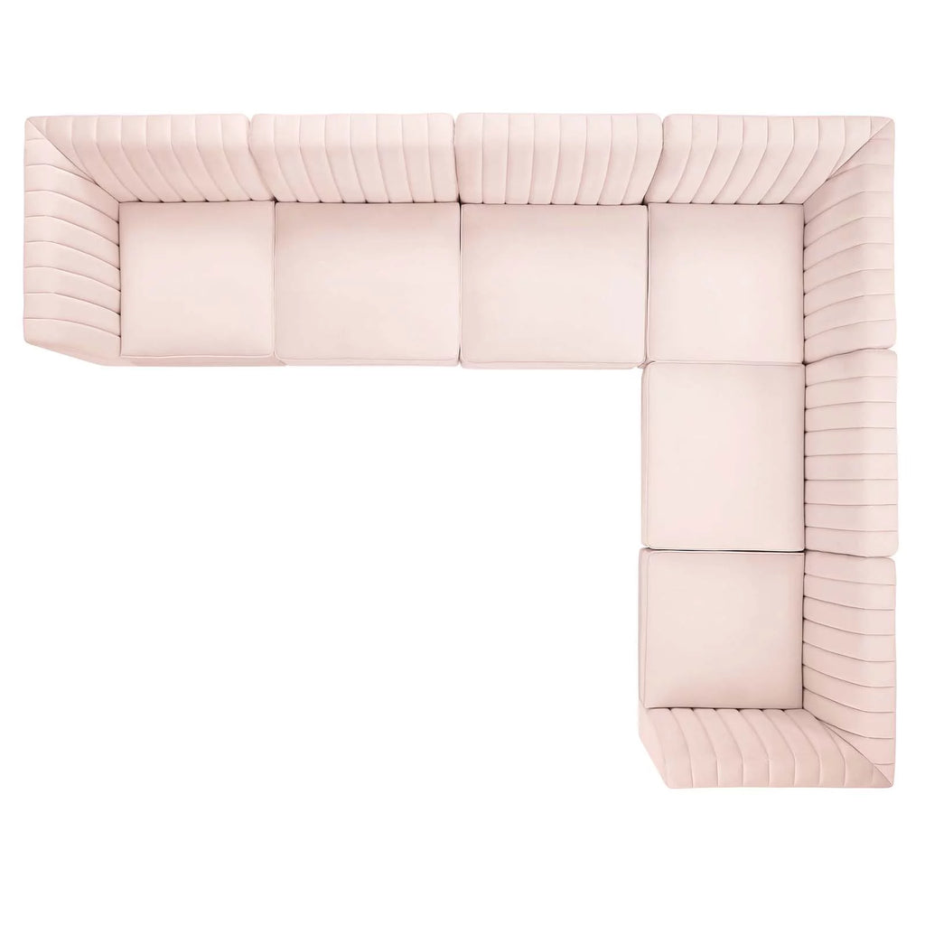 Pink Velvet 6-Piece Sectional Sofa V1312
