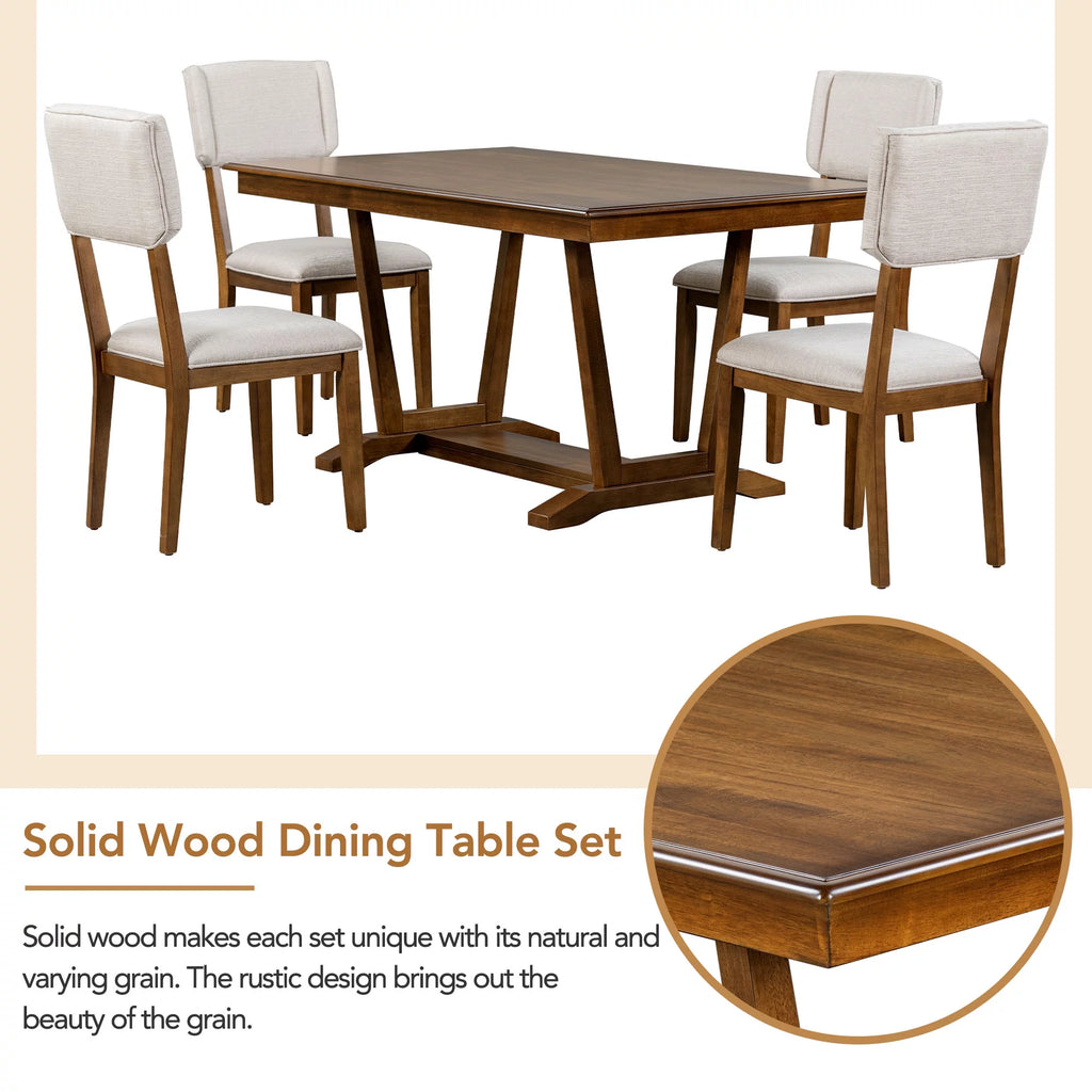 5 Piece Wood Dining Table Set with 4 Upholstered Chairs D907388