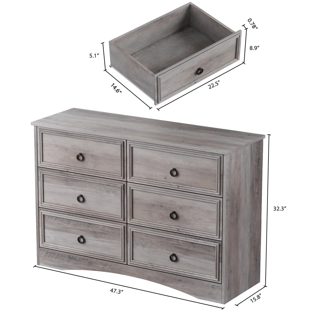6 Drawer Wood Dresser B1069