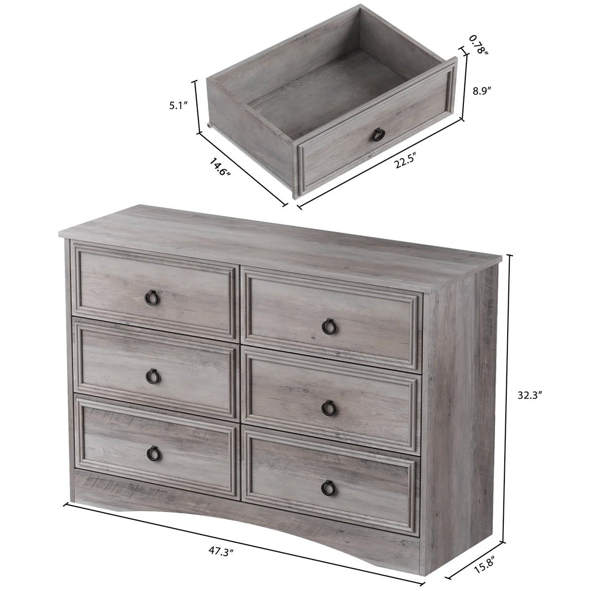 6 Drawer Wood Dresser B1069