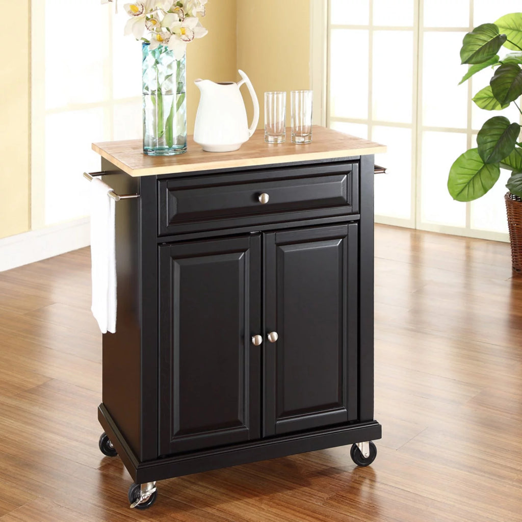 Natural Wood Top Portable Kitchen Cart J78513