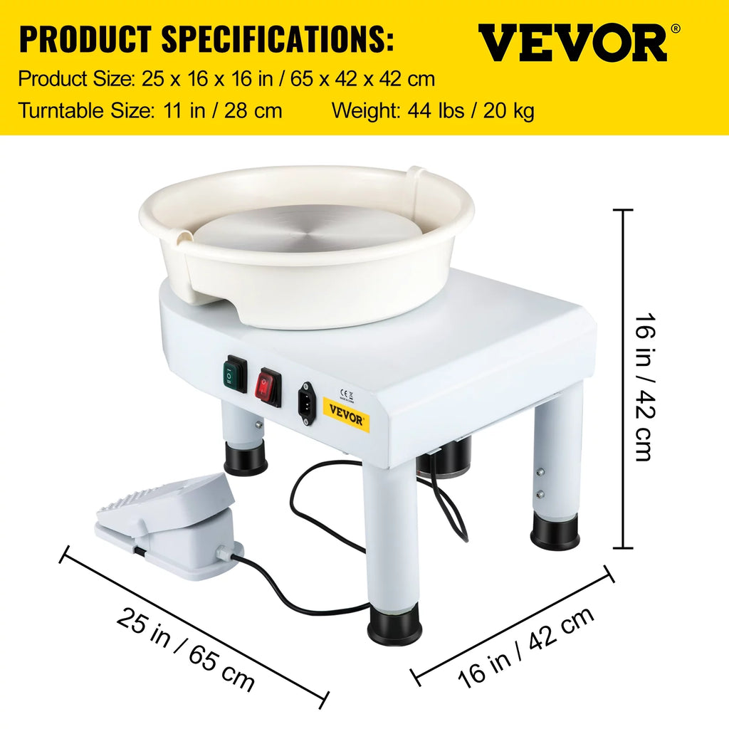 11in Ceramic Pottery Wheel with Foot Pedal and Detachable Basin C980