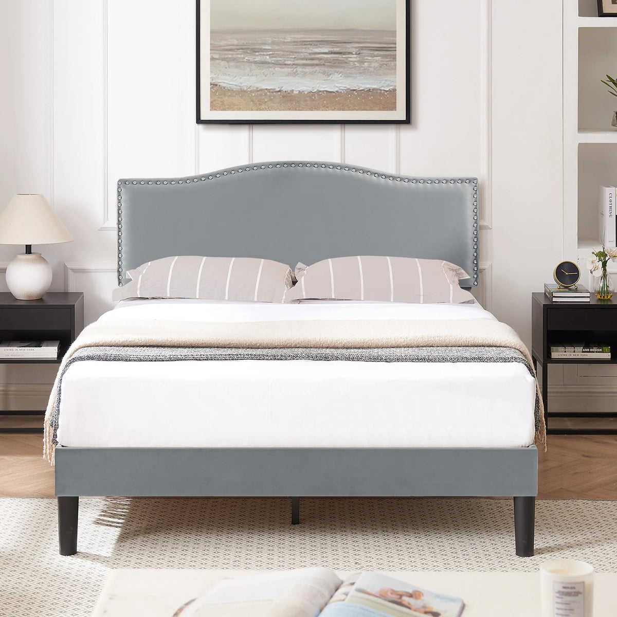 Queen Upholstered Platform Bed with Adjustable Headboard B20721