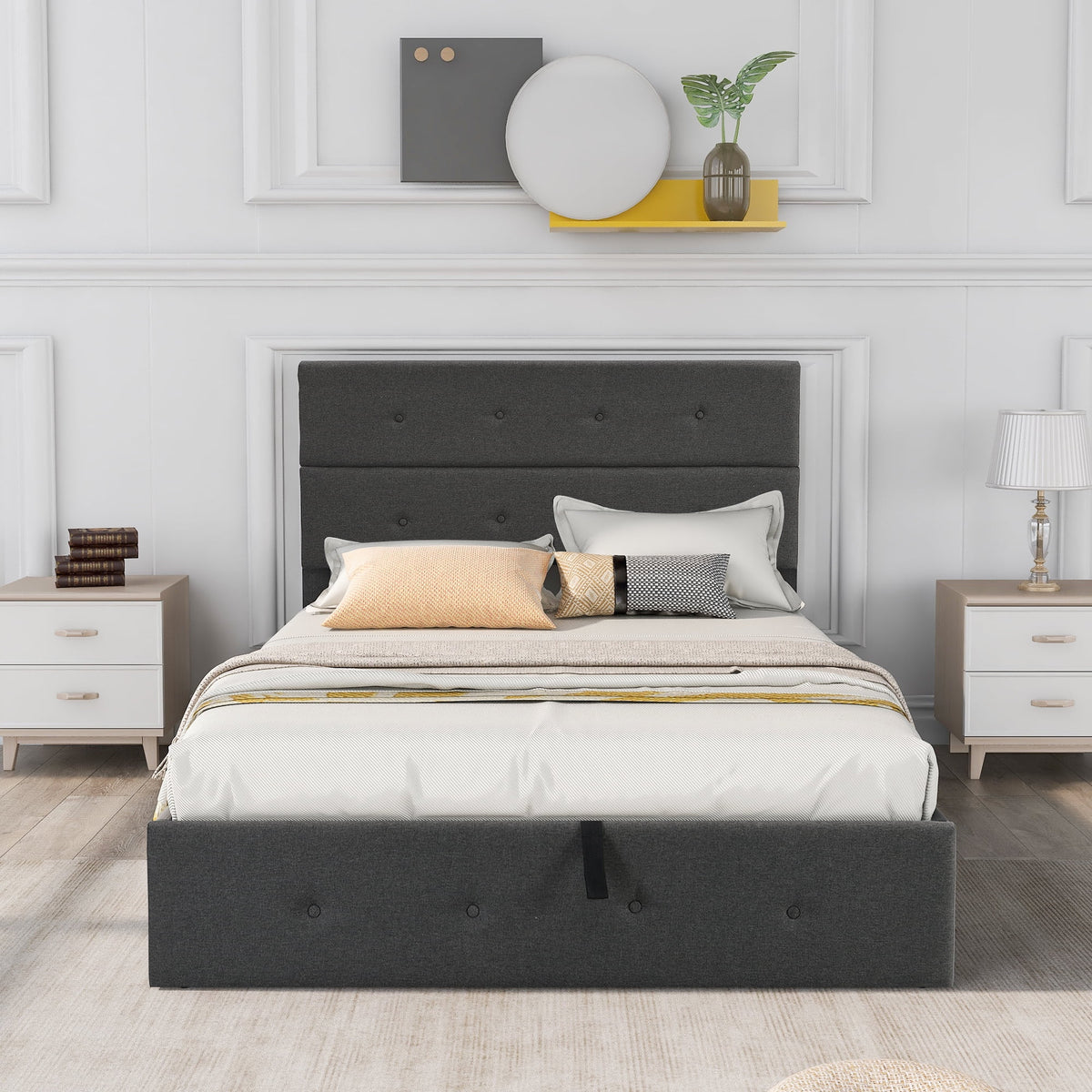 Upholstered Full Storage Platform Bed Y446