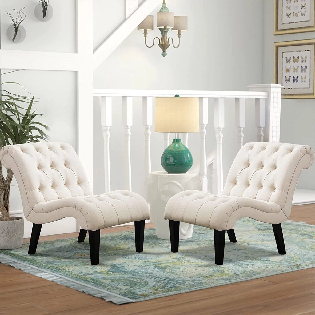 Accent Chairs Set of 2 Upholstered Tufted Curved Backrest Fabric with Wood Legs Gray X8377