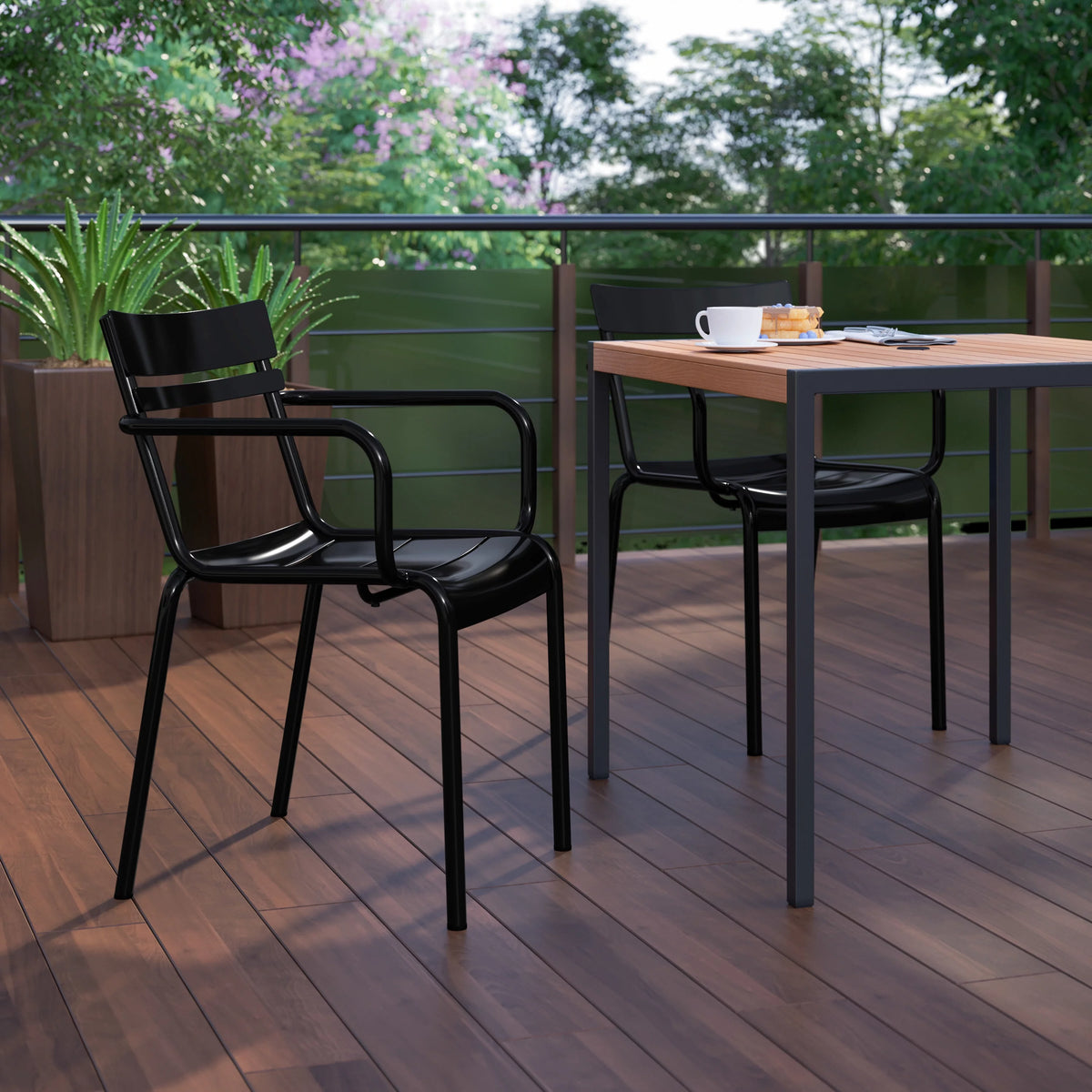 Black Steel Stackable Chair with Arms, Set of 4 U21718