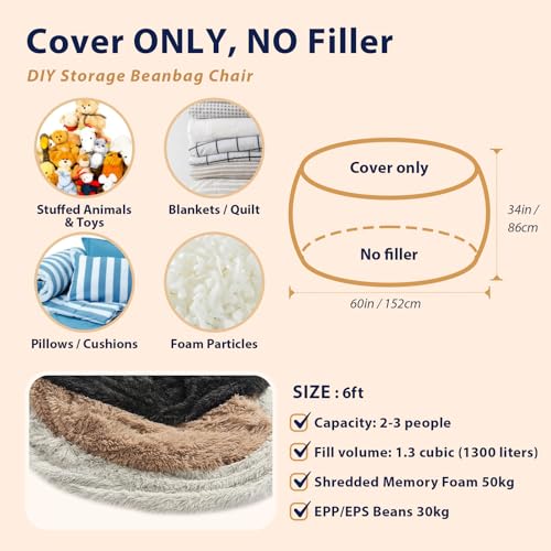 Waterproof Faux Fur 5FT Round Bean Bag Chair Cover with Pocket M6462