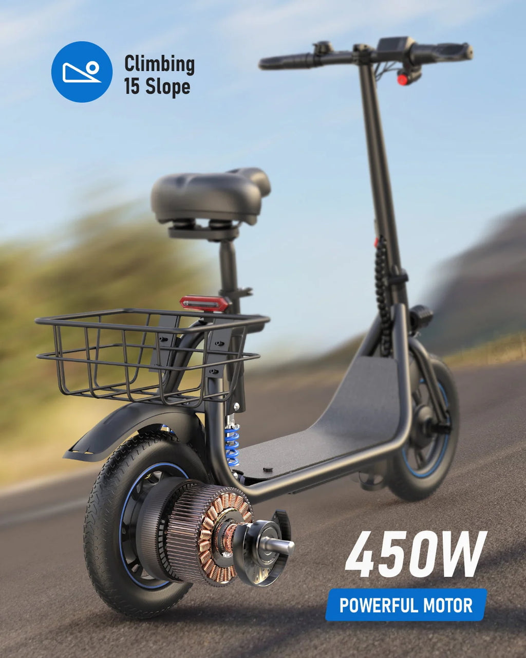450W Electric Scooter with Seat and Basket J6645