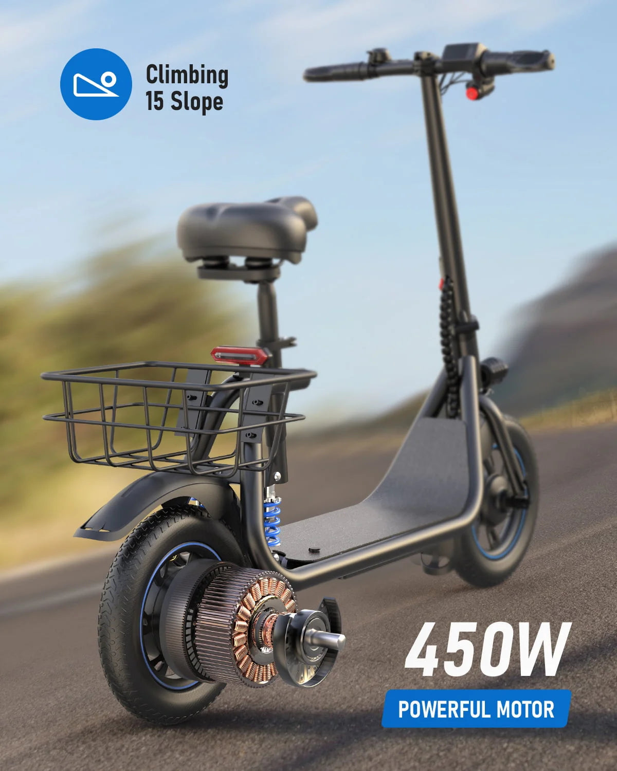 450W Electric Scooter with Seat and Basket J6645