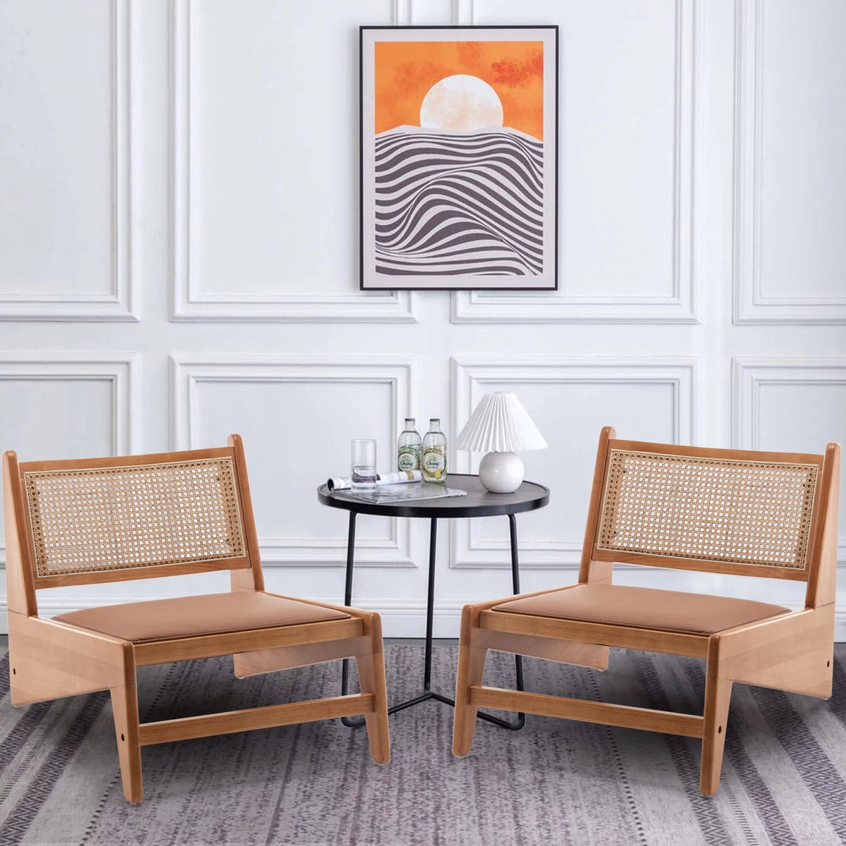 Rattan Armless Accent Chair with Wooden Frame L976
