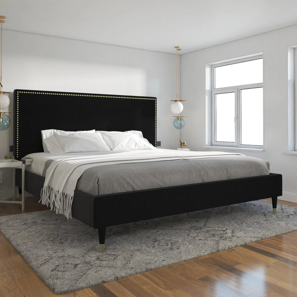 Black Velvet King Upholstered Bed M9099