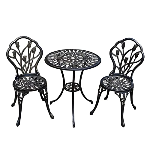 Rust-Resistant Cast Aluminum Bistro Table Set with Umbrella Hole M176