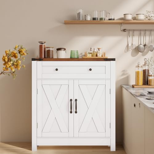 30" White Coffee Bar Station with Drawer and Adjustable Shelf V563018
