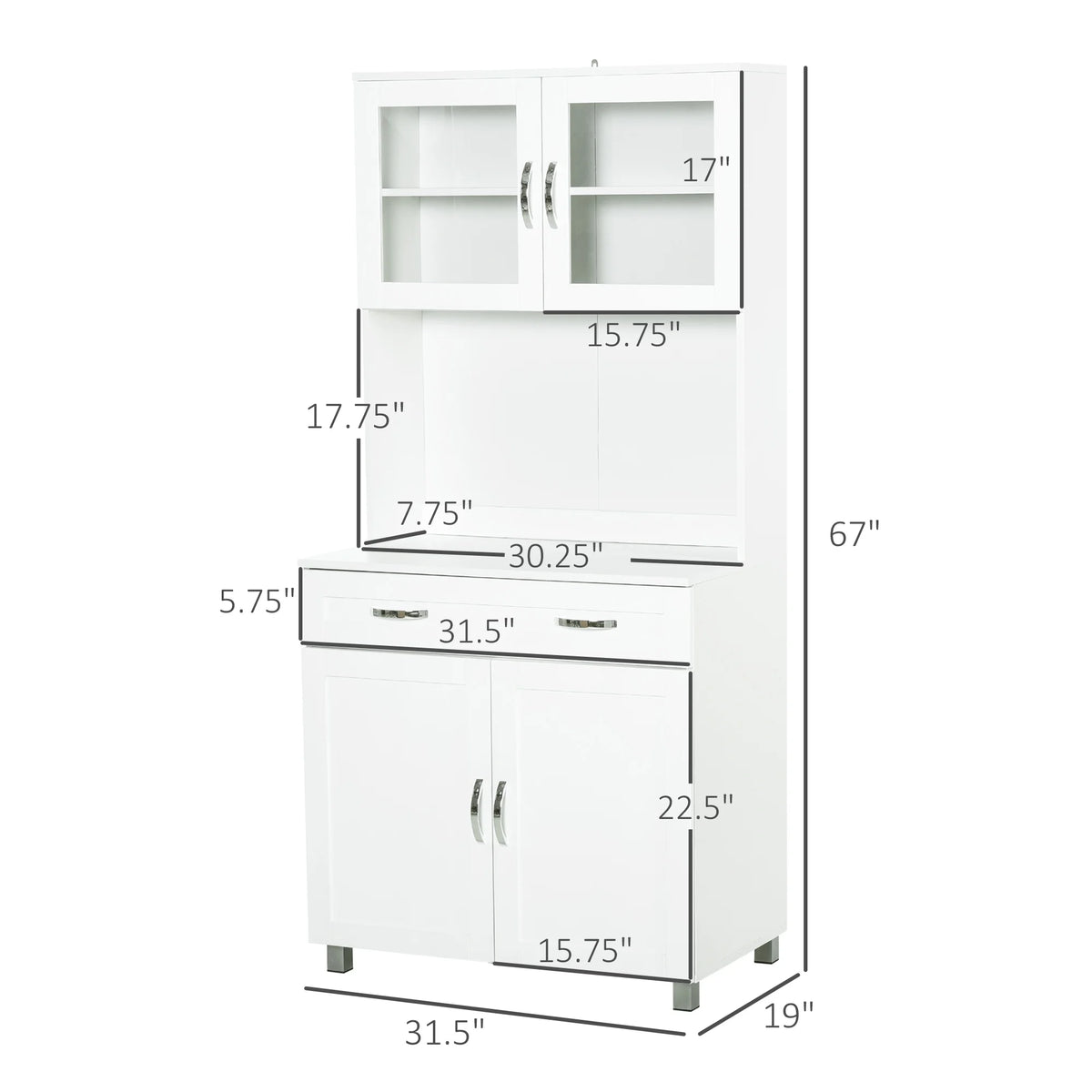 67" White Buffet with Hutch L932