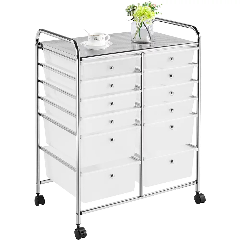 12 Drawer Rolling Storage Cart with Castors, Black E966