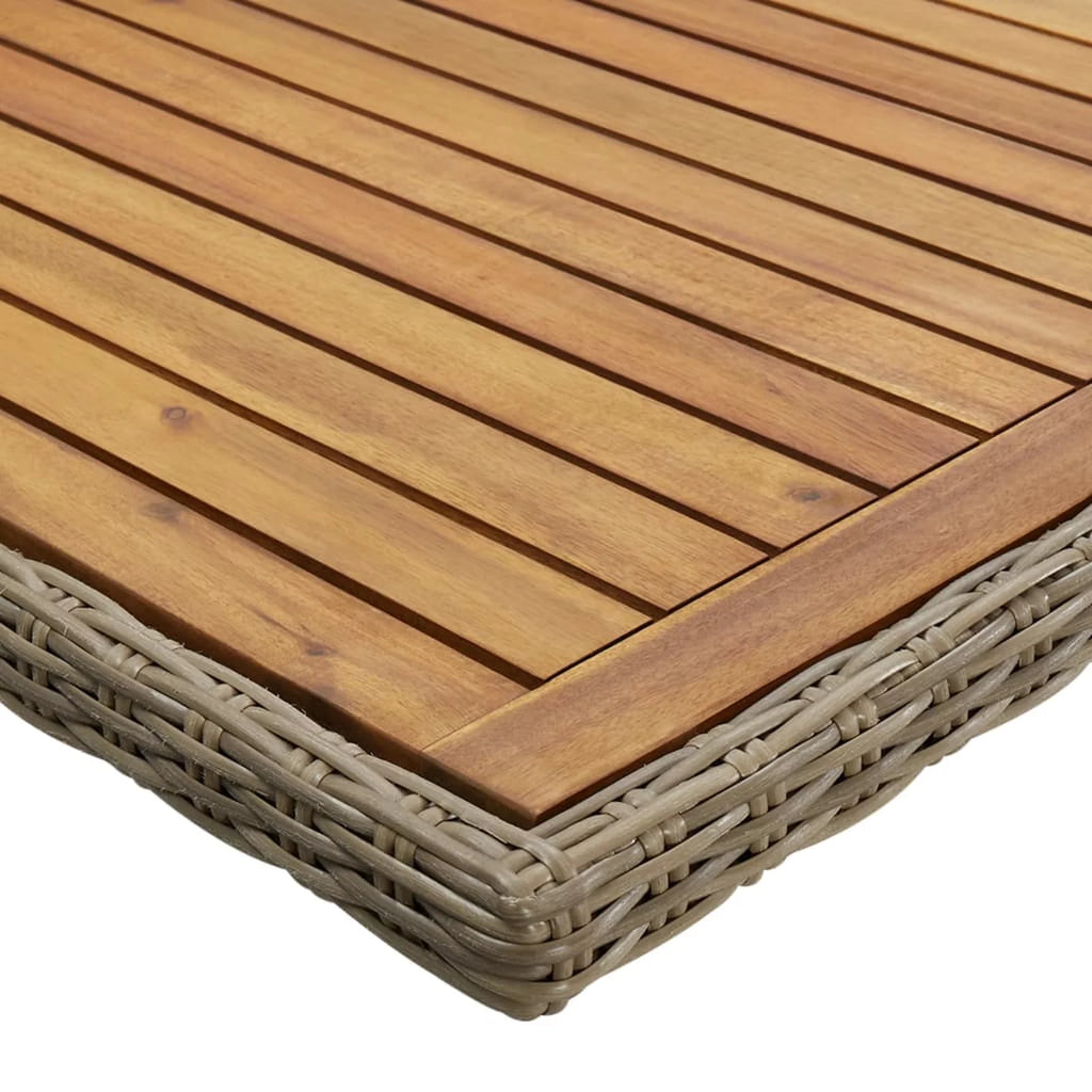 Acacia Wood Top Poly Rattan Steel Patio Dining Table Z996