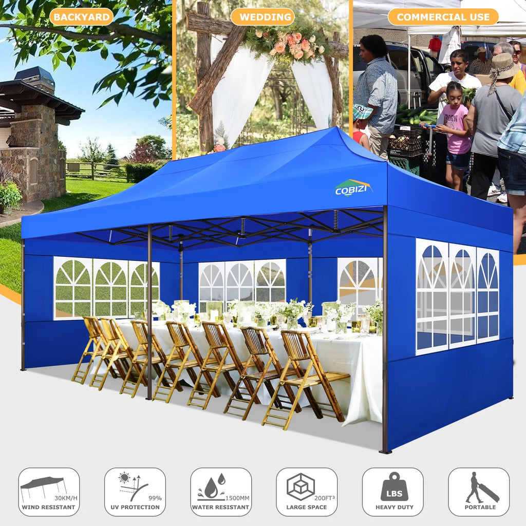 10x20 Pop up Canopy Tent with 6 Removable Sidewalls Blue T60410