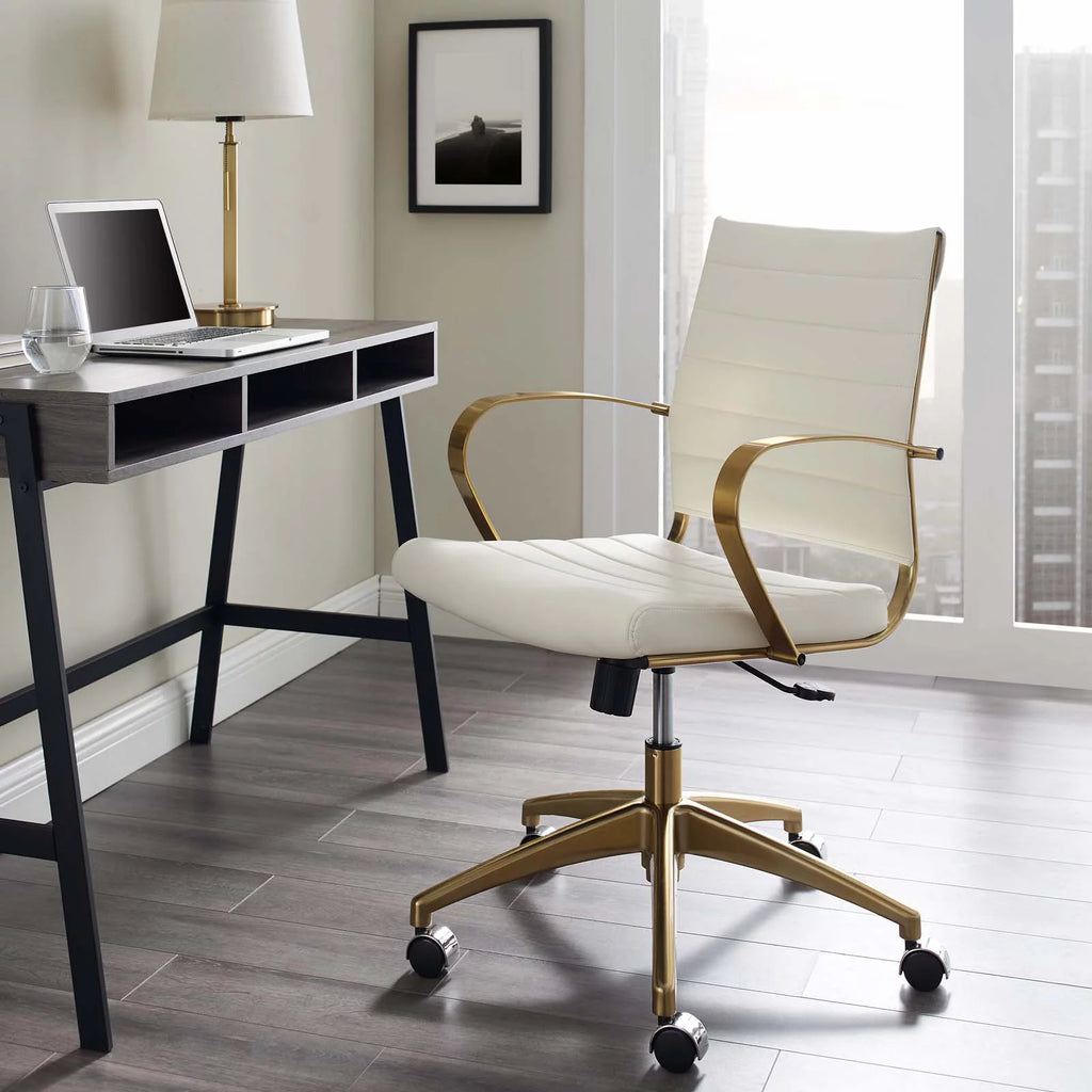 Gold White Faux Vinyl Leather Aluminum Office Chair K9062