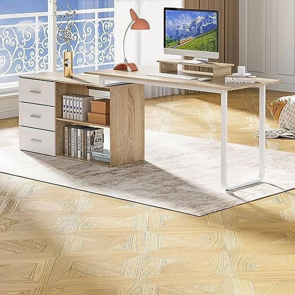 L-Shaped Computer Desk with Monitor Stand and 3 Drawers Z310