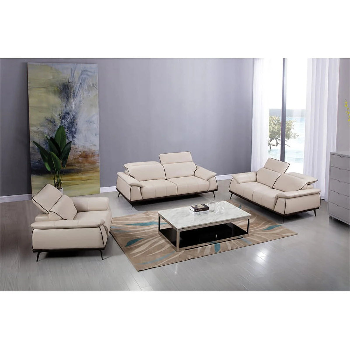 Beige Leather Loveseat U41068