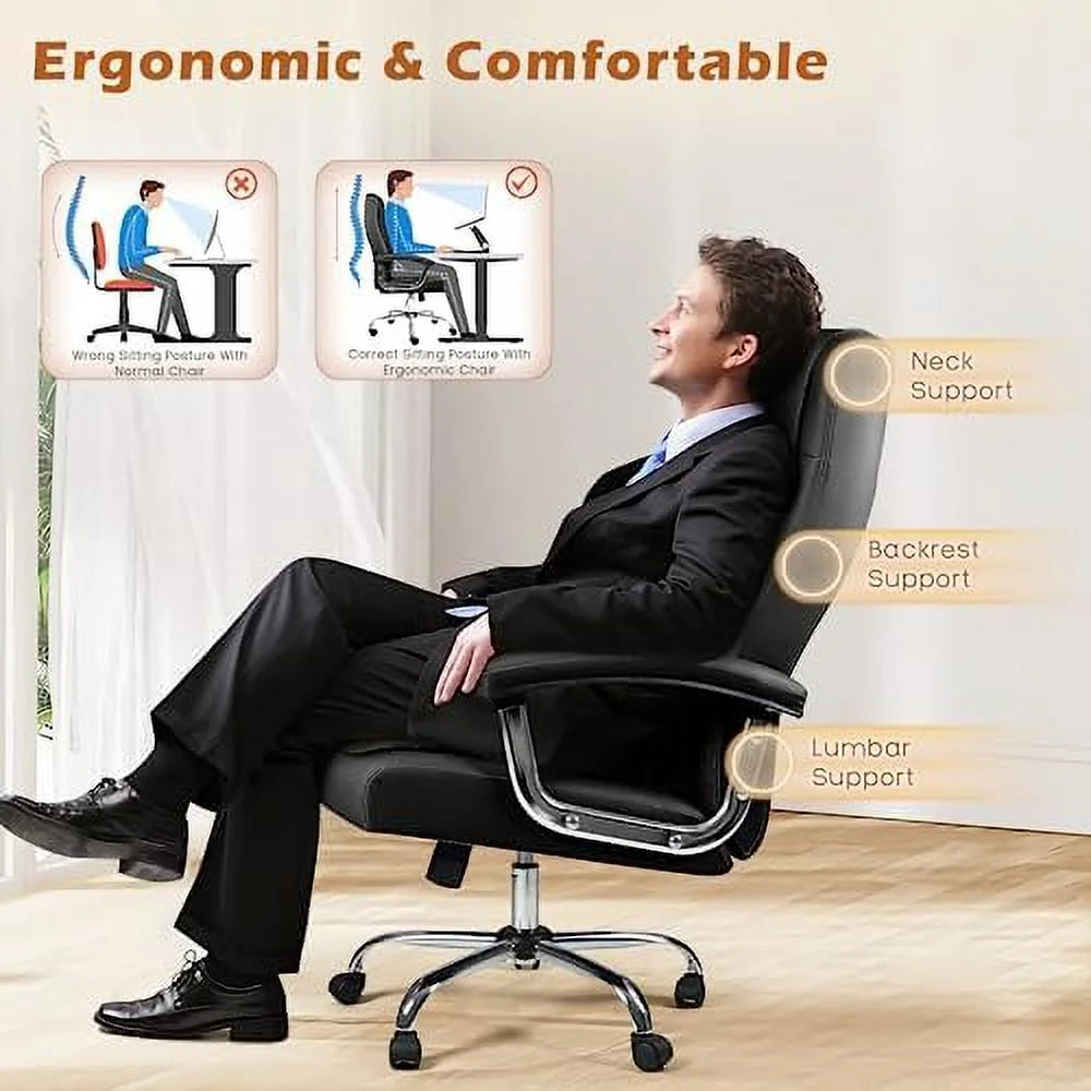Big and Tall Leather Office Chair 350lbs High Back with Armrest O876