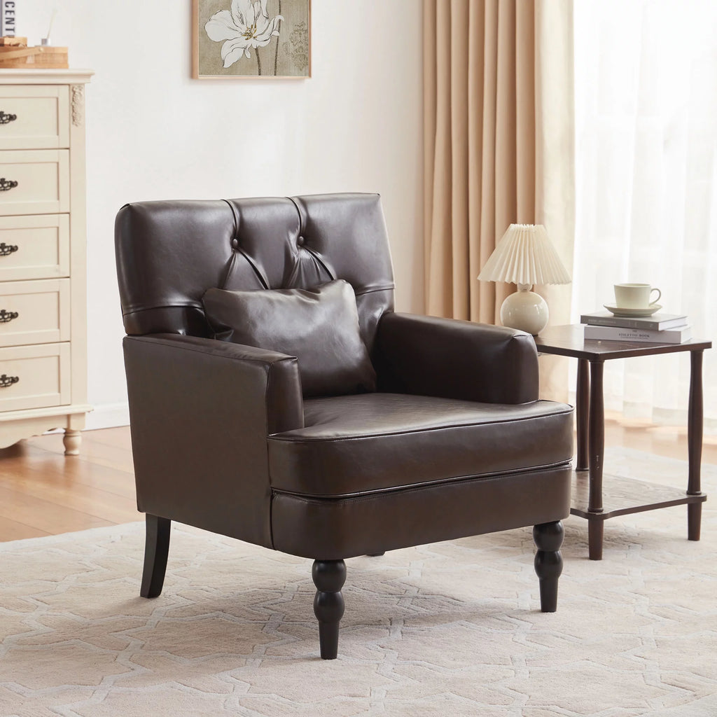 Beige Linen Upholstered Accent Chair with Ottoman G73376