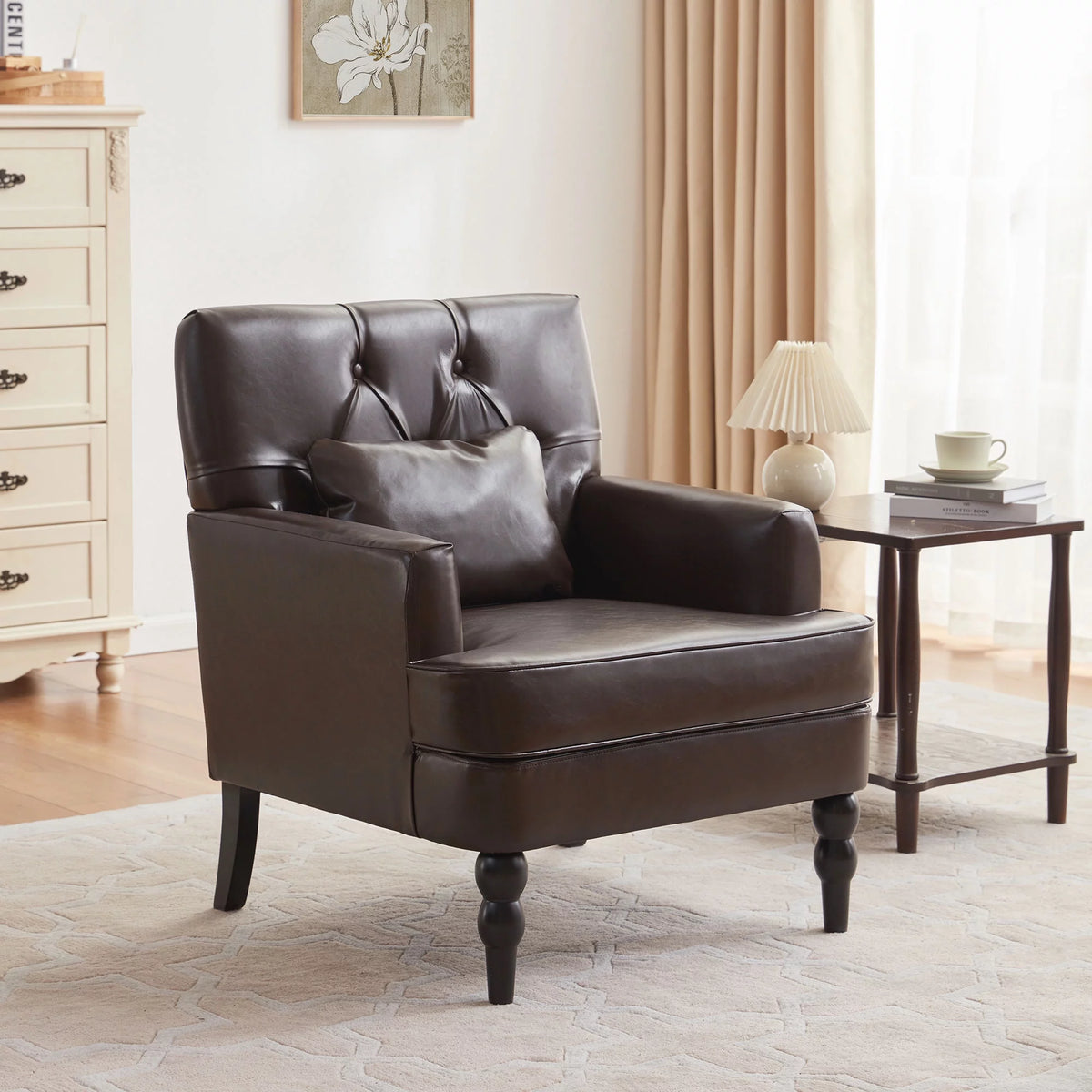 Beige Linen Upholstered Accent Chair with Ottoman G73376