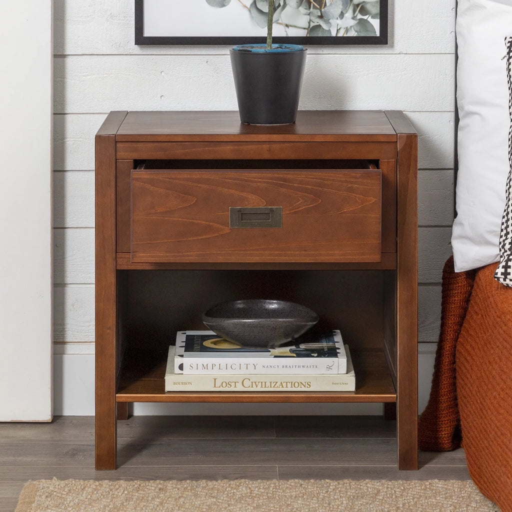 Walnut One Drawer Open Storage End Table P8862