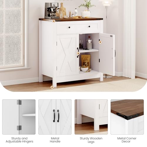 30" White Coffee Bar Station with Drawer and Adjustable Shelf V563018