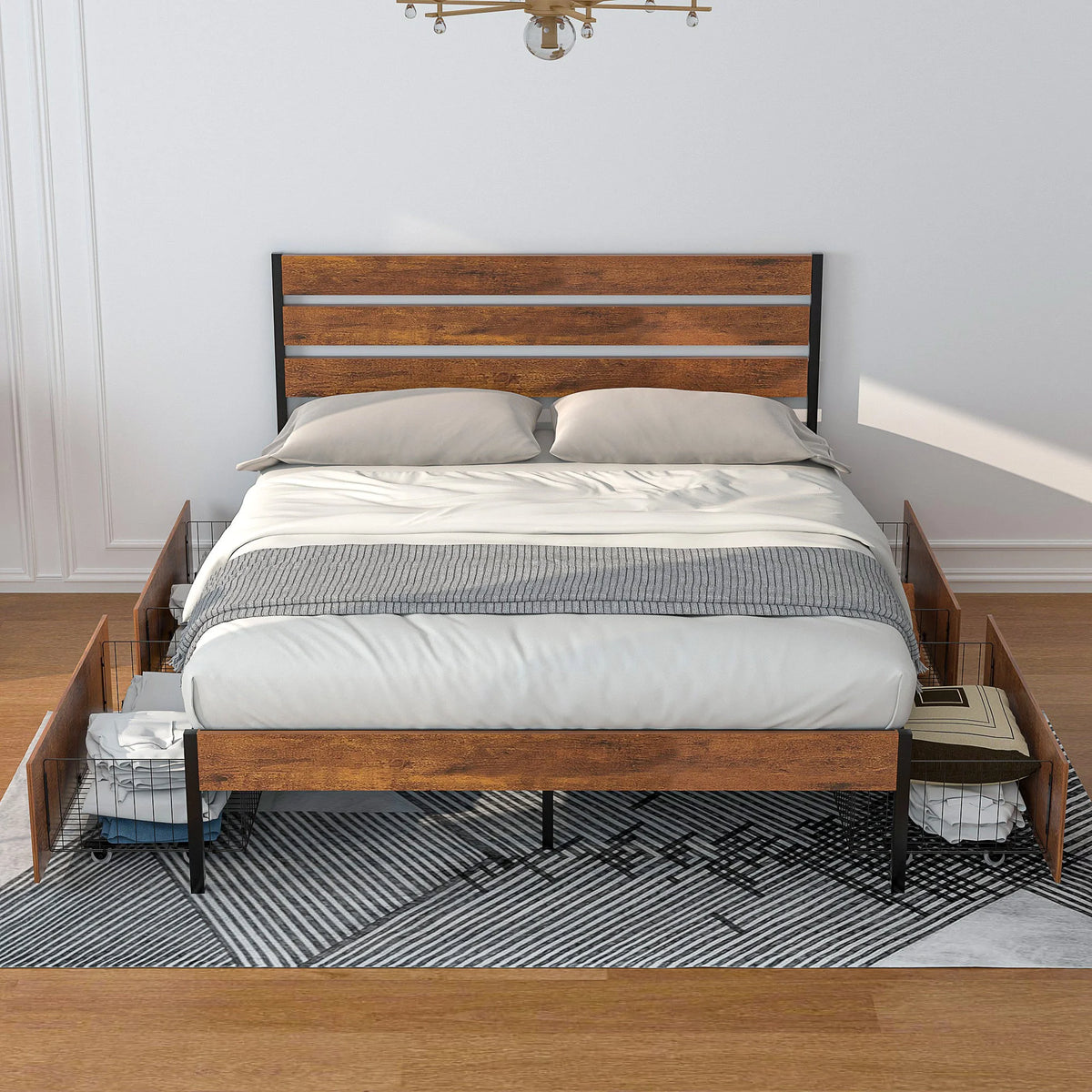 Queen Bed Frame with 4 Storage Drawers Z504