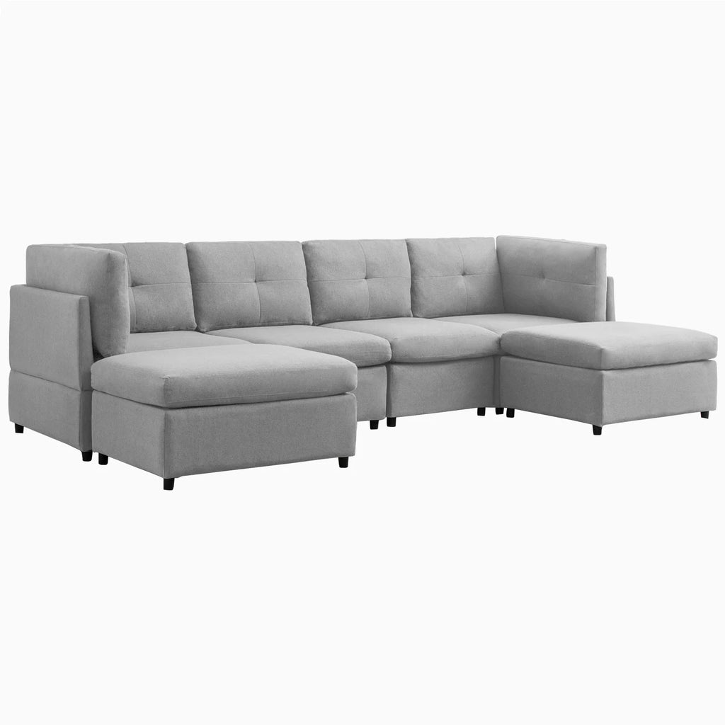 118" Convertible Linen Sectional Sofa with Ottomans L437