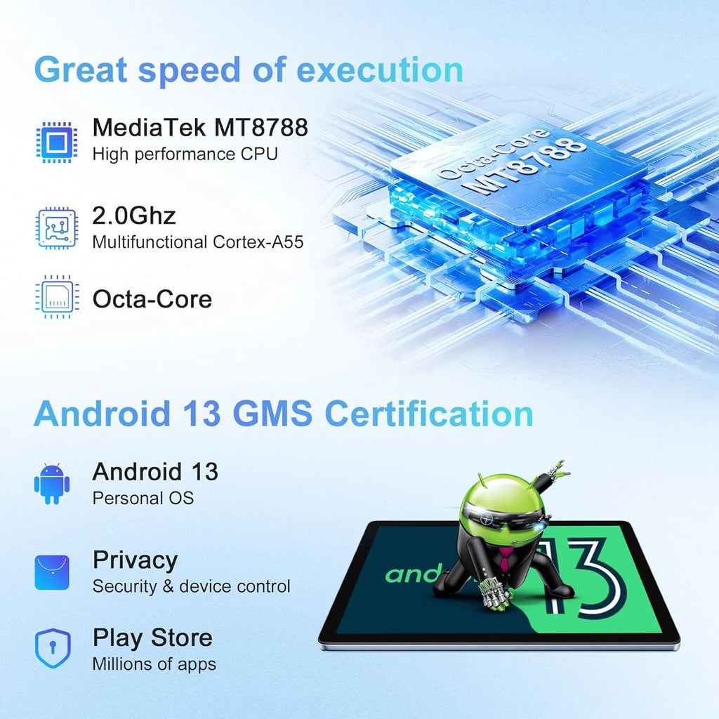 10 inch Tablet 64GB ROM 8GB RAM Android 13 Gray H9774